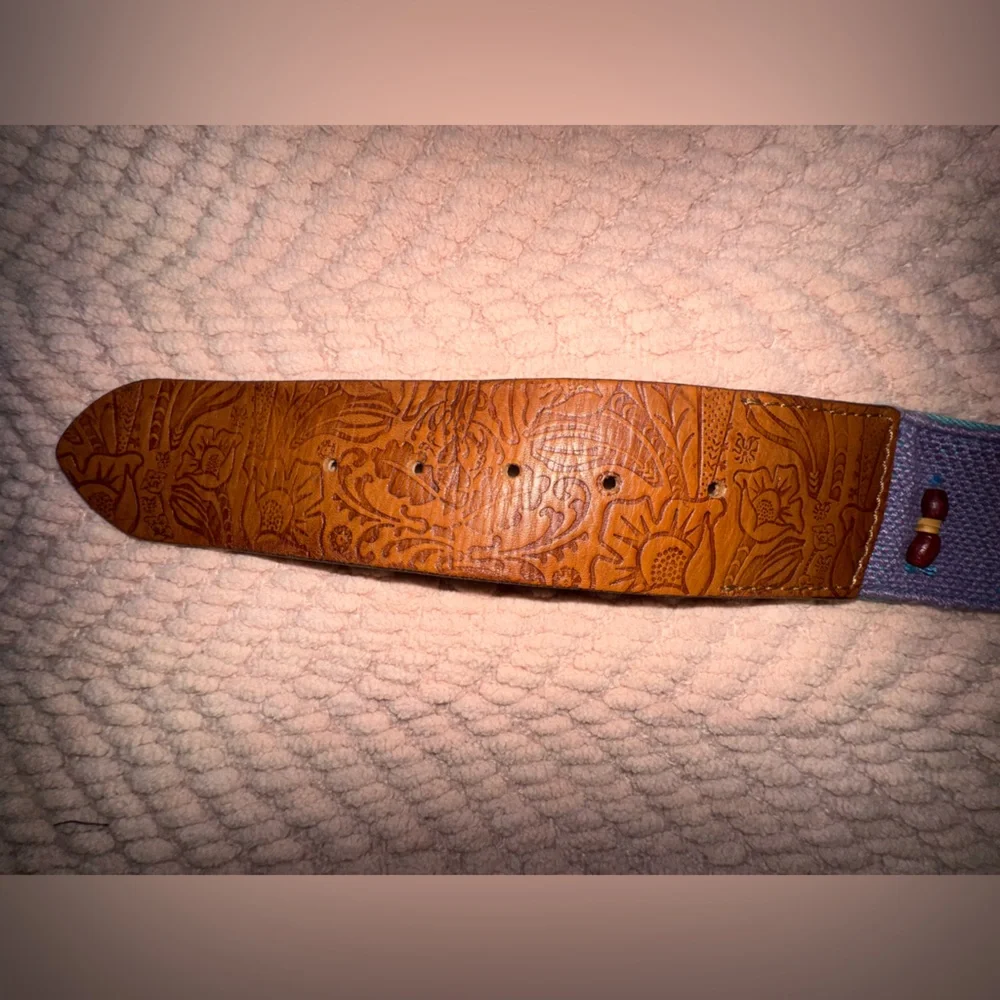 Chico's Embroidered Aztec Leather Belt in Brown and Multi